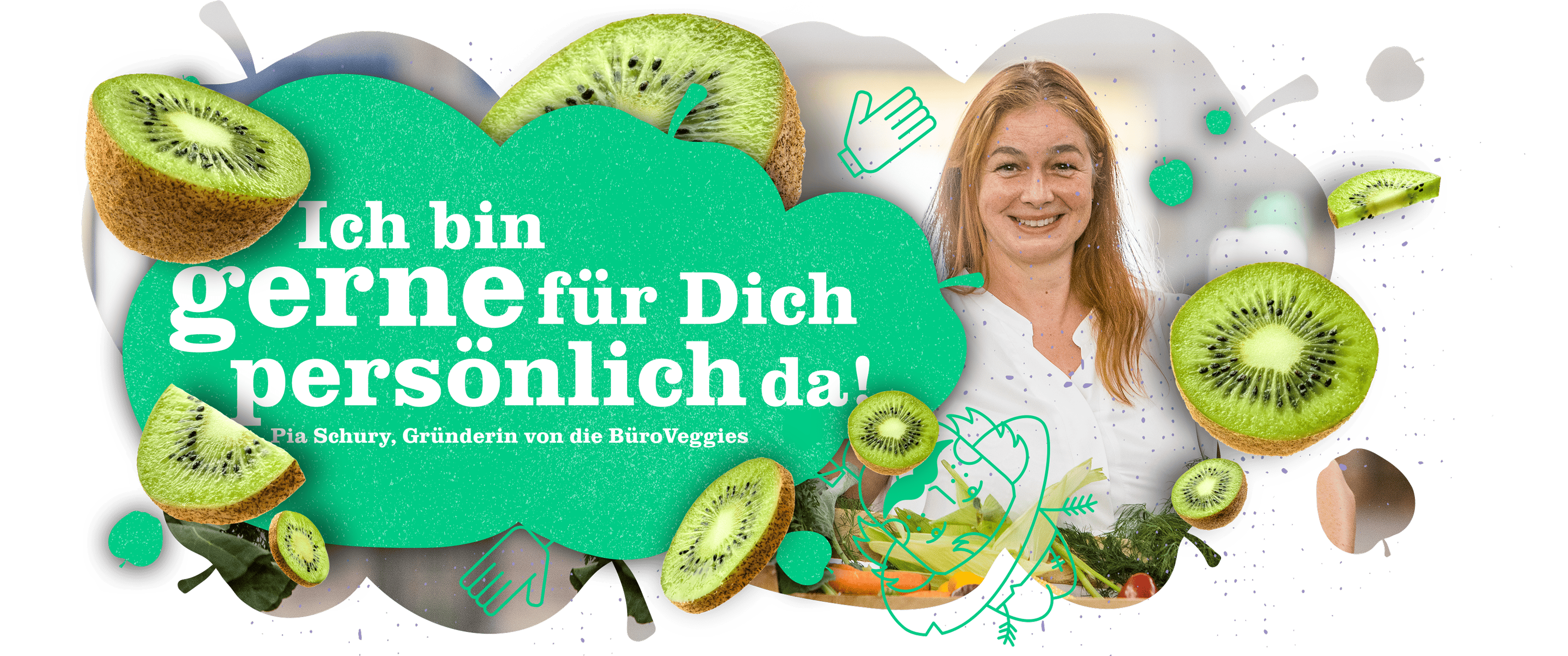 Kontakt Header mit einem Bild von Pia Schury Gründerin der BüroVeggies